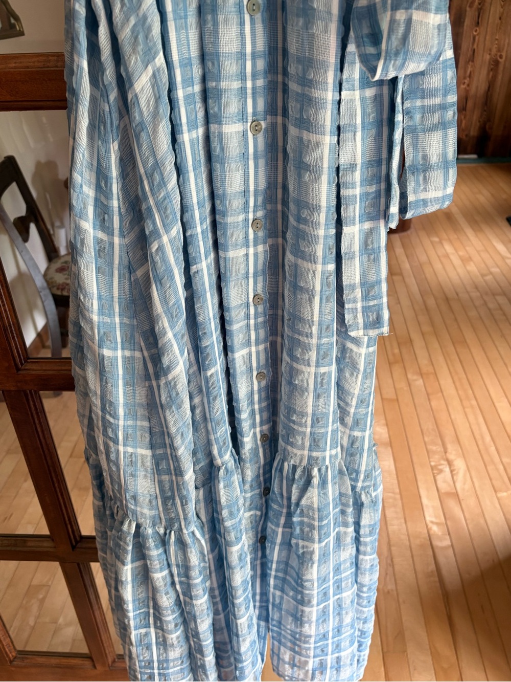 Anthropologie Light Blue Plaid Sleeveless Button-Front Maxi Dress size XL - Picture 5 of 7